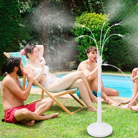Misters for Outside Patio, Standing Misting Cooling System, Portable Outdoor Water Mist Hose Kit, Adjustable 45.7in Height & 5 Spray Nozzles for Backyard Garden Pool Tanning BBQ Cool Kids Pet Playing