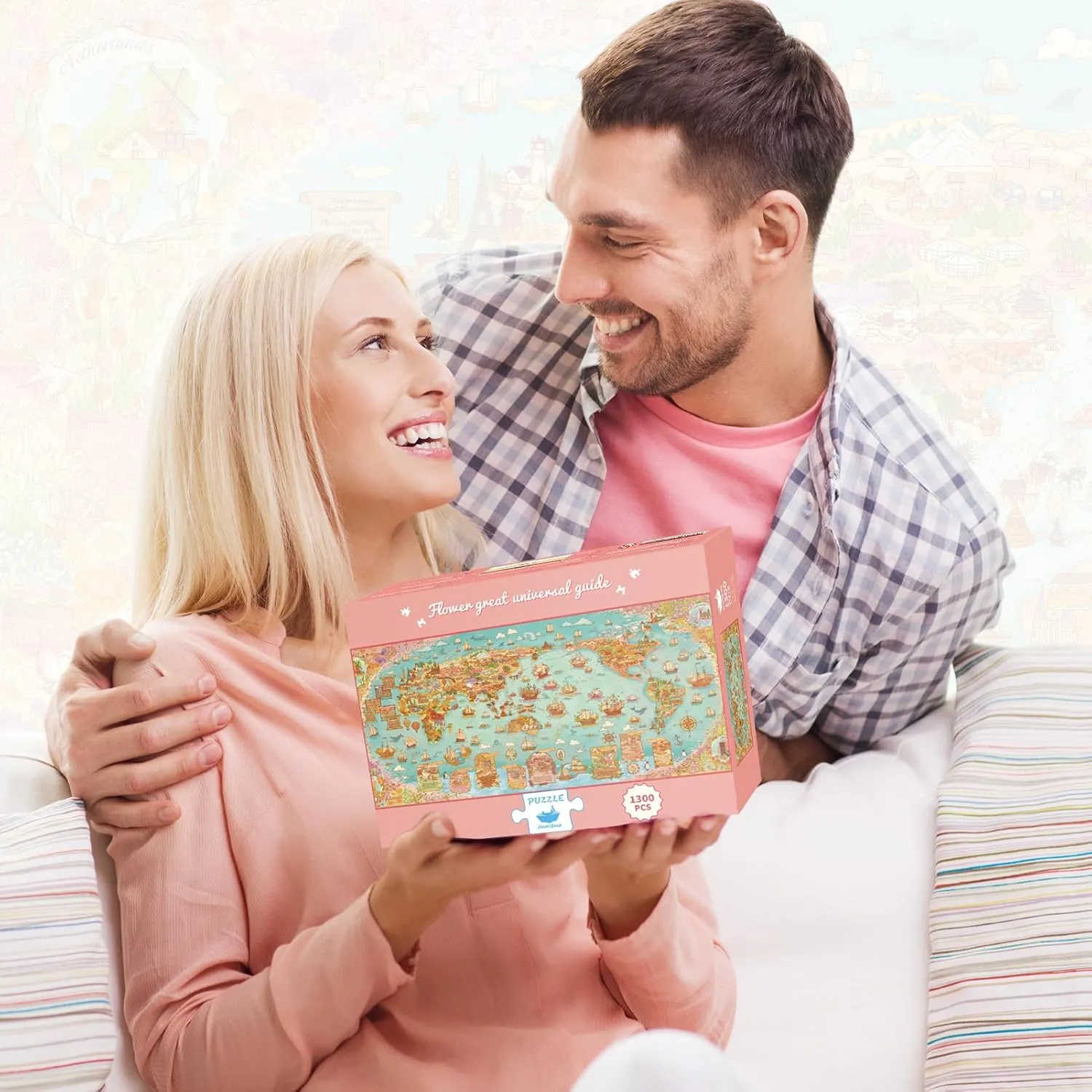 MOMIBOOK Puzzles for Adults 1300 Piece Jigsaw Puzzles of Flower Great Universal Guide, Painting Image World Map Challenging Hard Impossible Puzzle, Funny Toys & Games Christmas Birthday Gifts