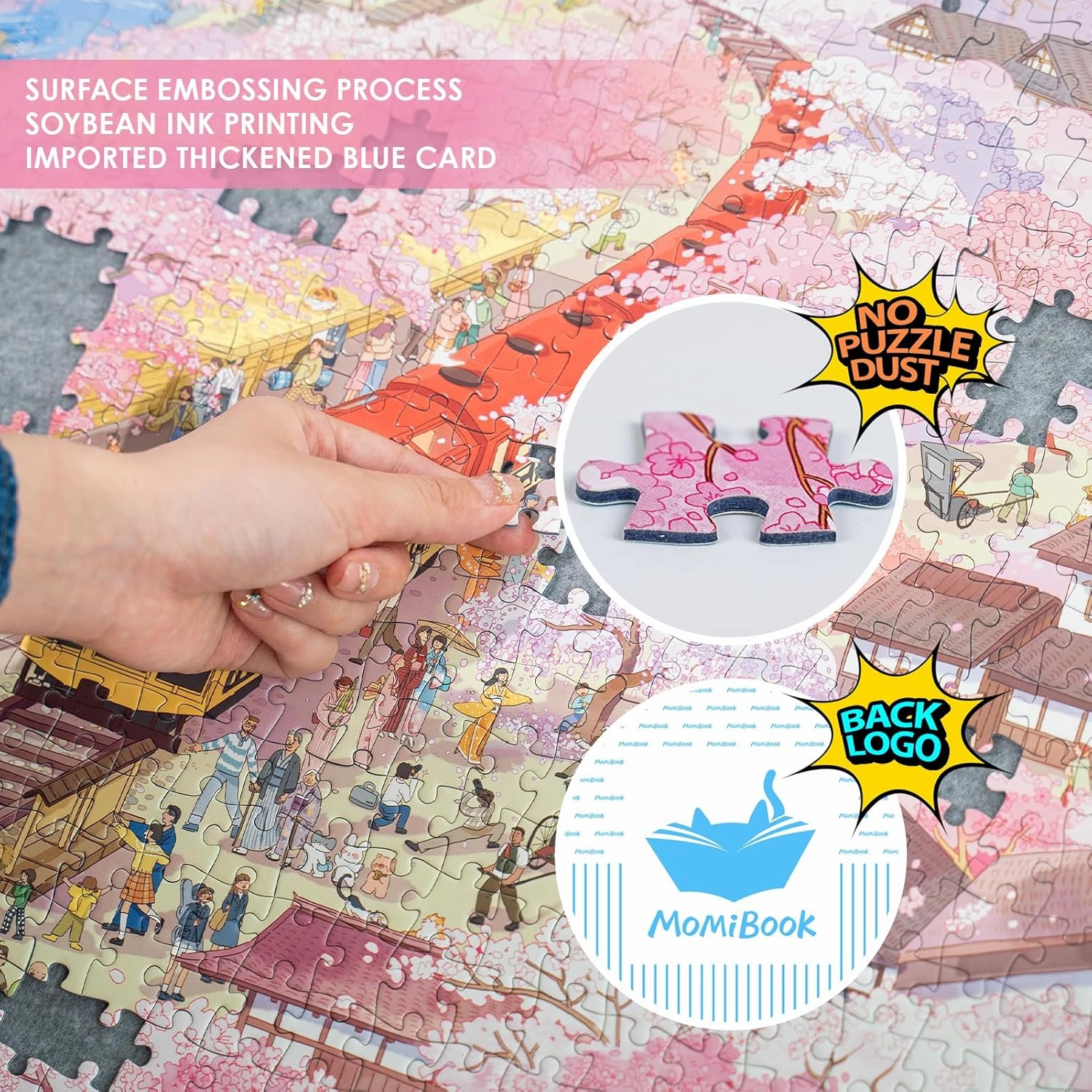 MOMIBOOK Puzzles for Adults 1000 Piece Jigsaw Puzzles of Arashiyama Sakura Tour, Painting Image Cherry Blossom Difficult Challenging Hard Impossible Puzzle Toys & Games Christmas Birthday Gifts