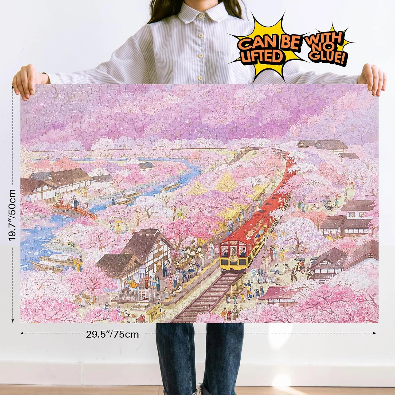 MOMIBOOK Puzzles for Adults 1000 Piece Jigsaw Puzzles of Arashiyama Sakura Tour, Painting Image Cherry Blossom Difficult Challenging Hard Impossible Puzzle Toys & Games Christmas Birthday Gifts