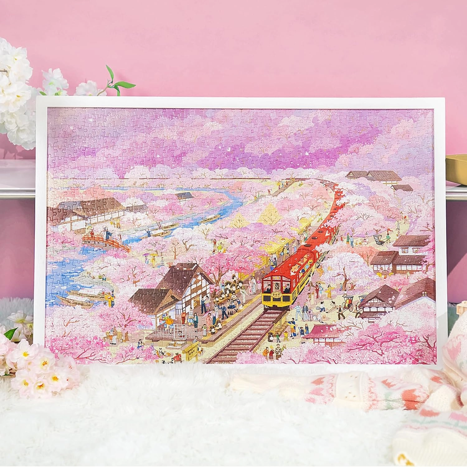 MOMIBOOK Puzzles for Adults 1000 Piece Jigsaw Puzzles of Arashiyama Sakura Tour, Painting Image Cherry Blossom Difficult Challenging Hard Impossible Puzzle Toys & Games Christmas Birthday Gifts