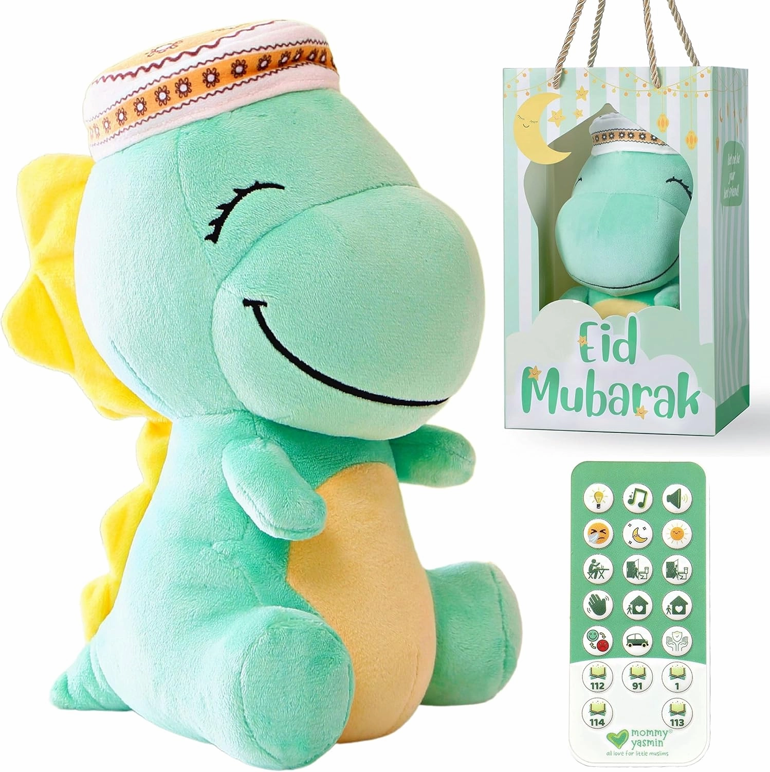 Mommy Yasmin Personalized Soothe & Talking Kufi Dinosaur| Muslim & Islamic Toy | Eid Gift | Quran & Dua | Interactive   Relaxing | Remote | for Baby   Toddlers   Kids…