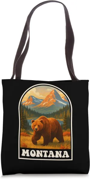 Montana Wilderness Bear Retro National Park Art Tote Bag