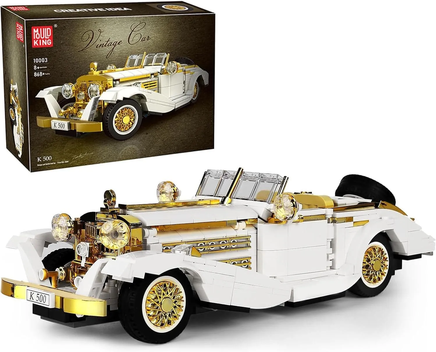 Mould King 10003 Classic Car Model Kit, MOC Vintage Car Building Blocks Set, Gift for Kids Age 8 /Adults Collections Enthusiasts (868  Pieces, Static Version)