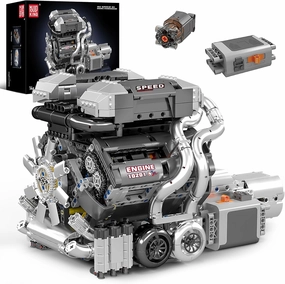 Mould King 10201 W16 Engine Model Kit, MOC Bug Supercar Engine Model with Battery and Motor, Collectable 16-Cylinder Car Engine Transmission, Shiftable Gear Operation for Kids/Adults (2024  PCS)