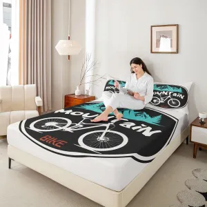 Mountain Bike Kids Fitted Sheet Queen Size,Mount Adventure Bicycle Rider Bedding Set,Boys Girls Room Decor,Extreme Racing Sports Games Bed Cover,Black White Bed Sheet,2 Pillowcases(No Flat Sheet)