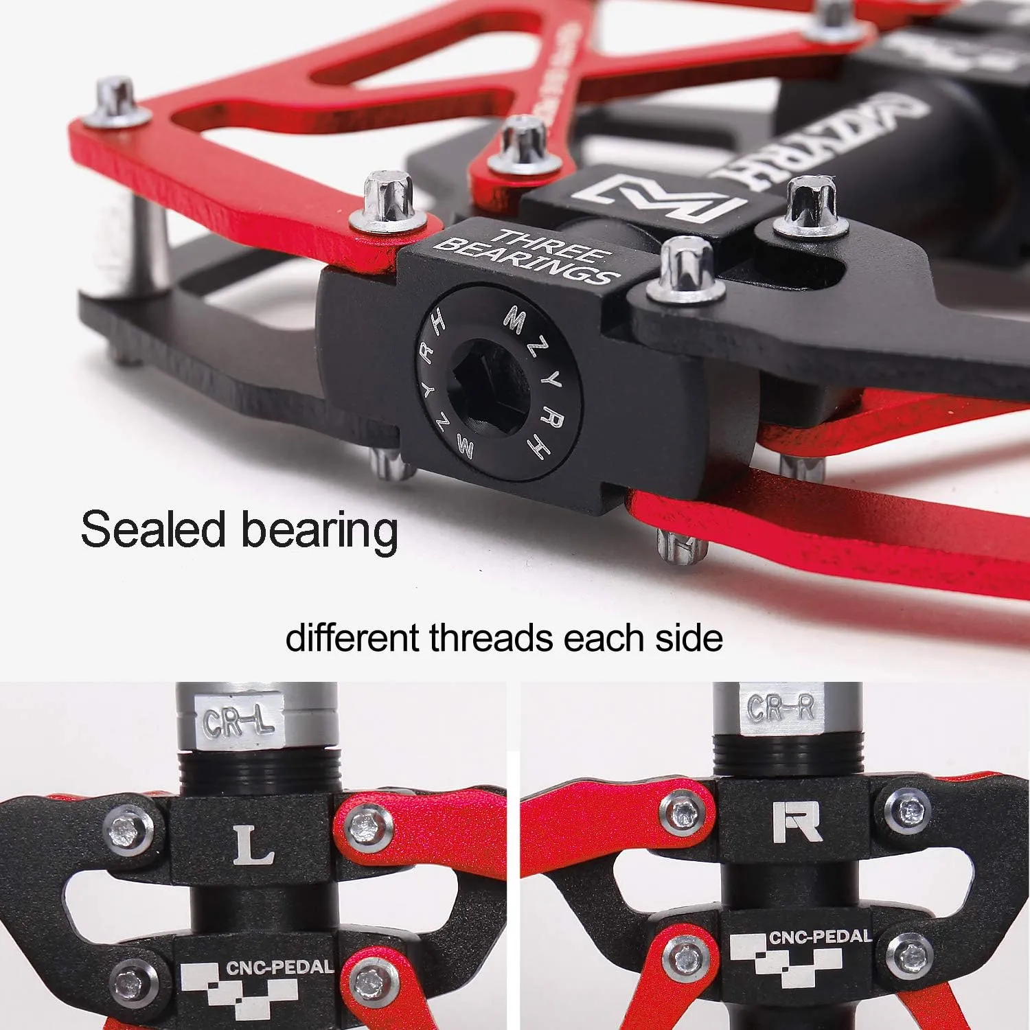 Mountain Bike Pedals, Ultra Strong Colorful CNC Machined 9/16" Cycling Sealed 3 Bearing Pedals
