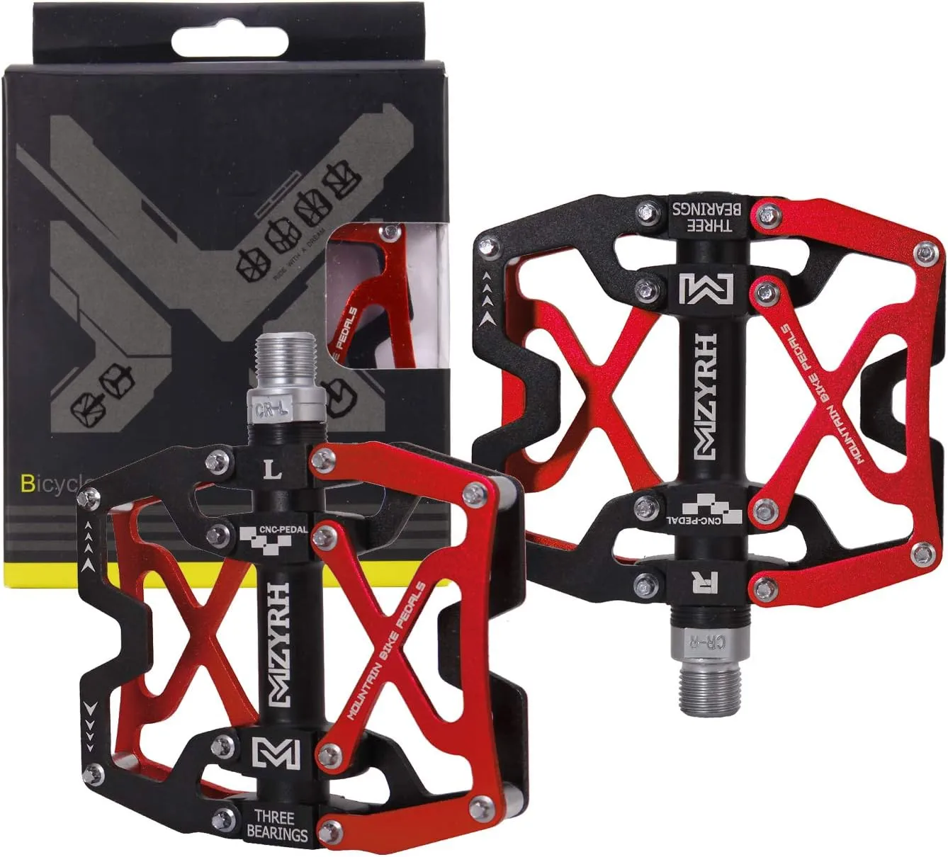 Mountain Bike Pedals, Ultra Strong Colorful CNC Machined 9/16" Cycling Sealed 3 Bearing Pedals