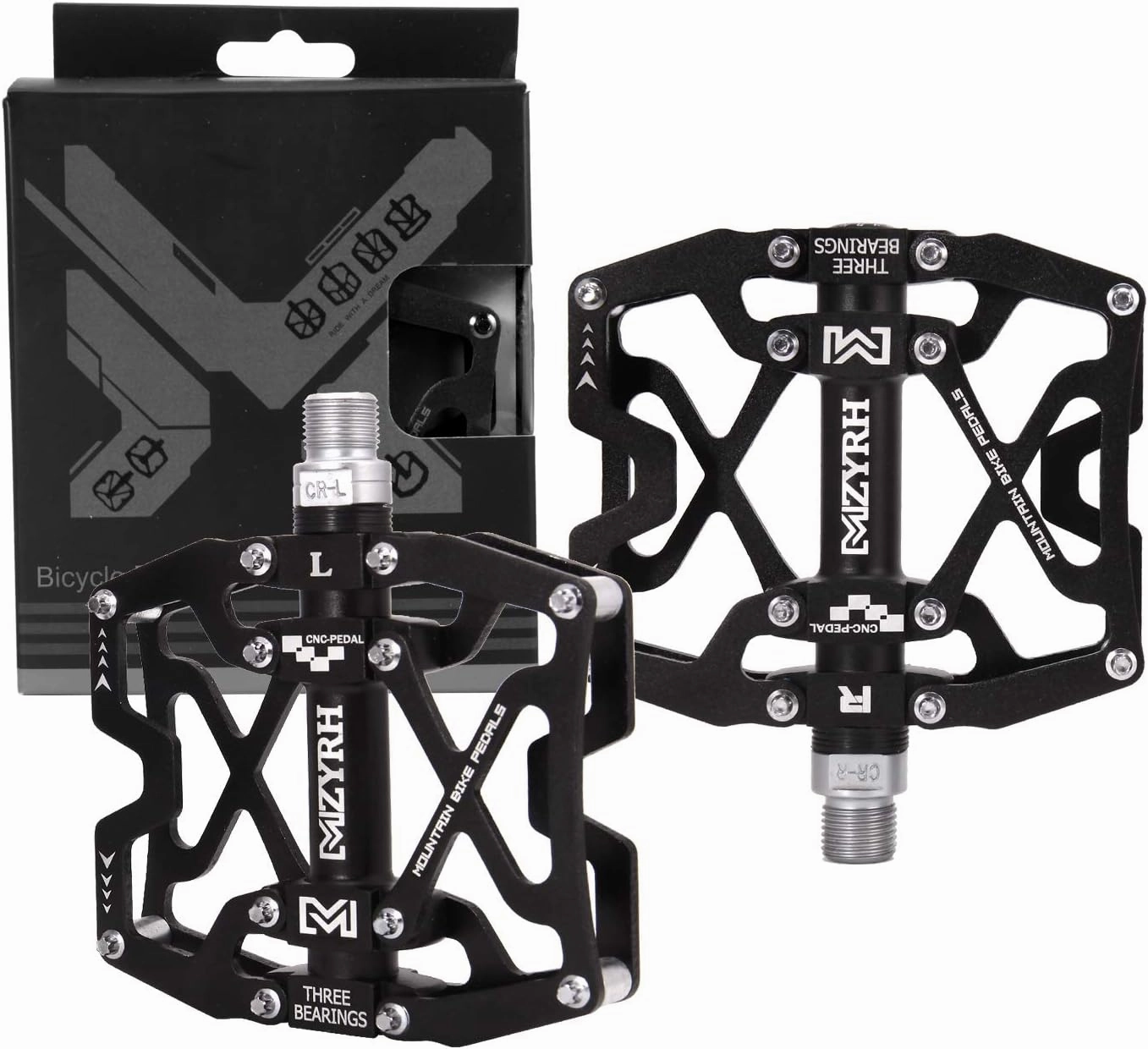 Mountain Bike Pedals, Ultra Strong Colorful CNC Machined 9/16" Cycling Sealed 3 Bearing Pedals
