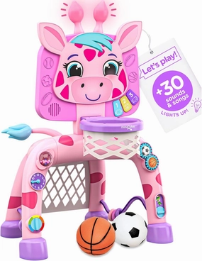 Move2Play, Giraffe Basketball Hoop & Soccer Goal Activity Center | 30  Sounds & Lights | 1, 2, 3  Year Old Gift & Birthday Present | 6, 12, 18, 24  Month Toy For Baby, Toddler, Boys, & Girls