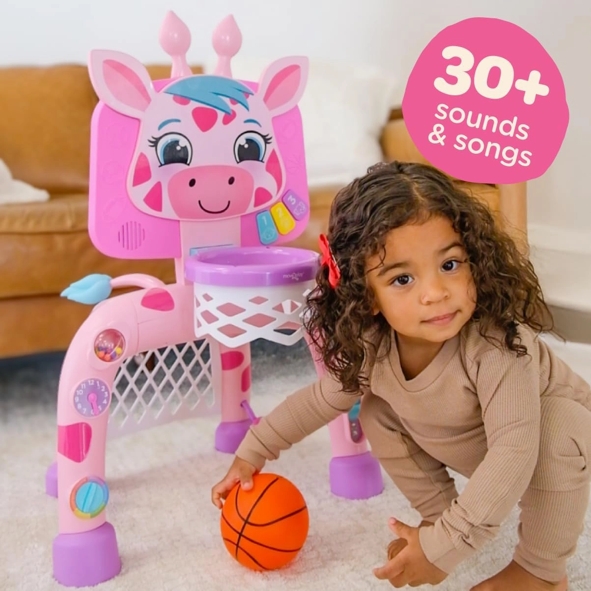 Move2Play, Giraffe Basketball Hoop & Soccer Goal Activity Center | 30  Sounds & Lights | 1, 2, 3  Year Old Gift & Birthday Present | 6, 12, 18, 24  Month Toy For Baby, Toddler, Boys, & Girls