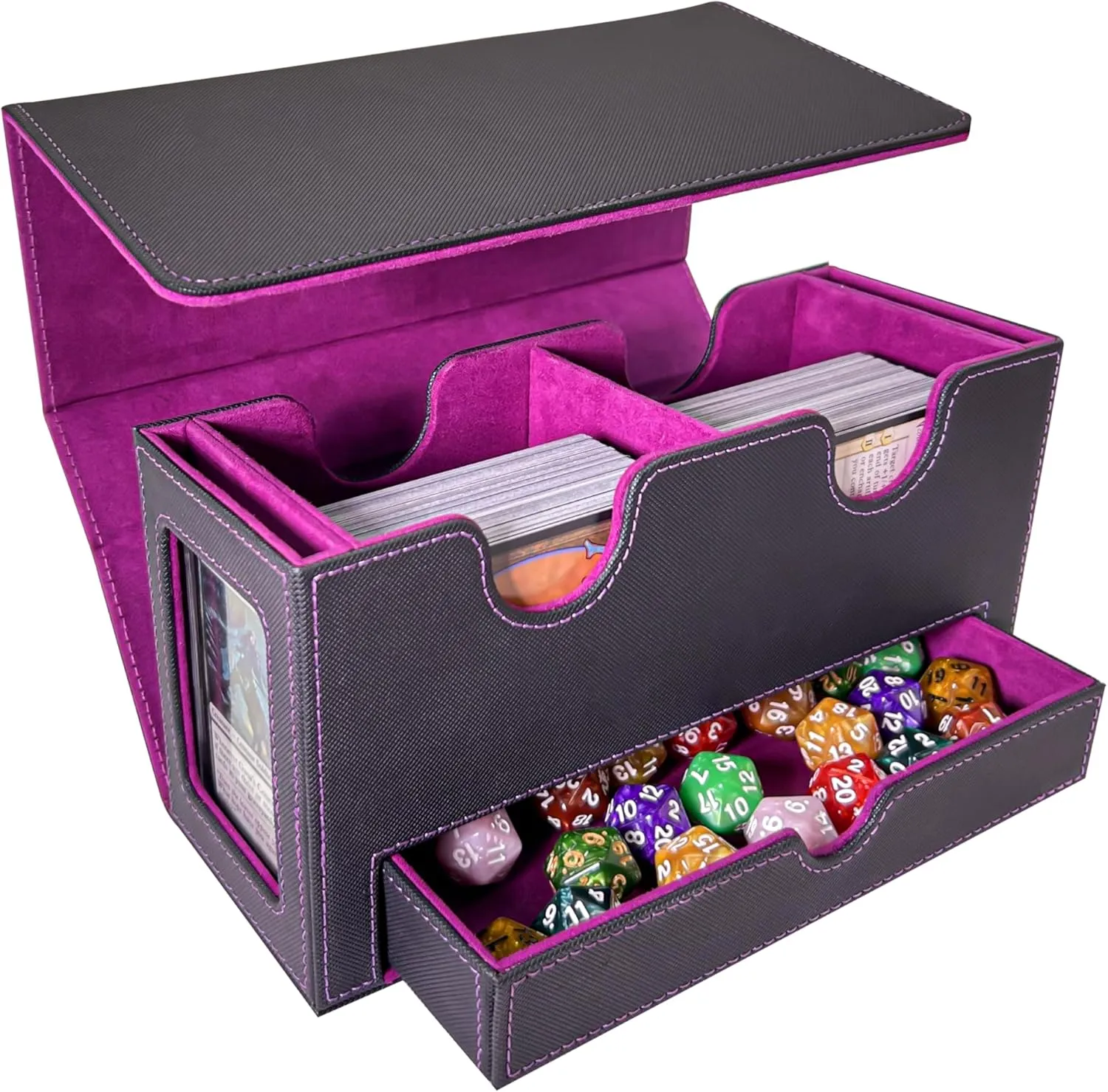 MTG Deck Box with 2 Commander Display Windows, Card Deck Box for 320  Single Sleeved Cards, Leather Magnetic Card Storage Box Fits for MTG TCG CCG Magic Cards