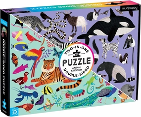 Mudpuppy Animal Kingdom Double-Sided Puzzle, 100 Pieces, 22”x16.5” – Perfect Family Puzzle for Ages 6  - With Colorful Animals on One Side, Black and White Animals on the Other– Two Puzzles in One Box