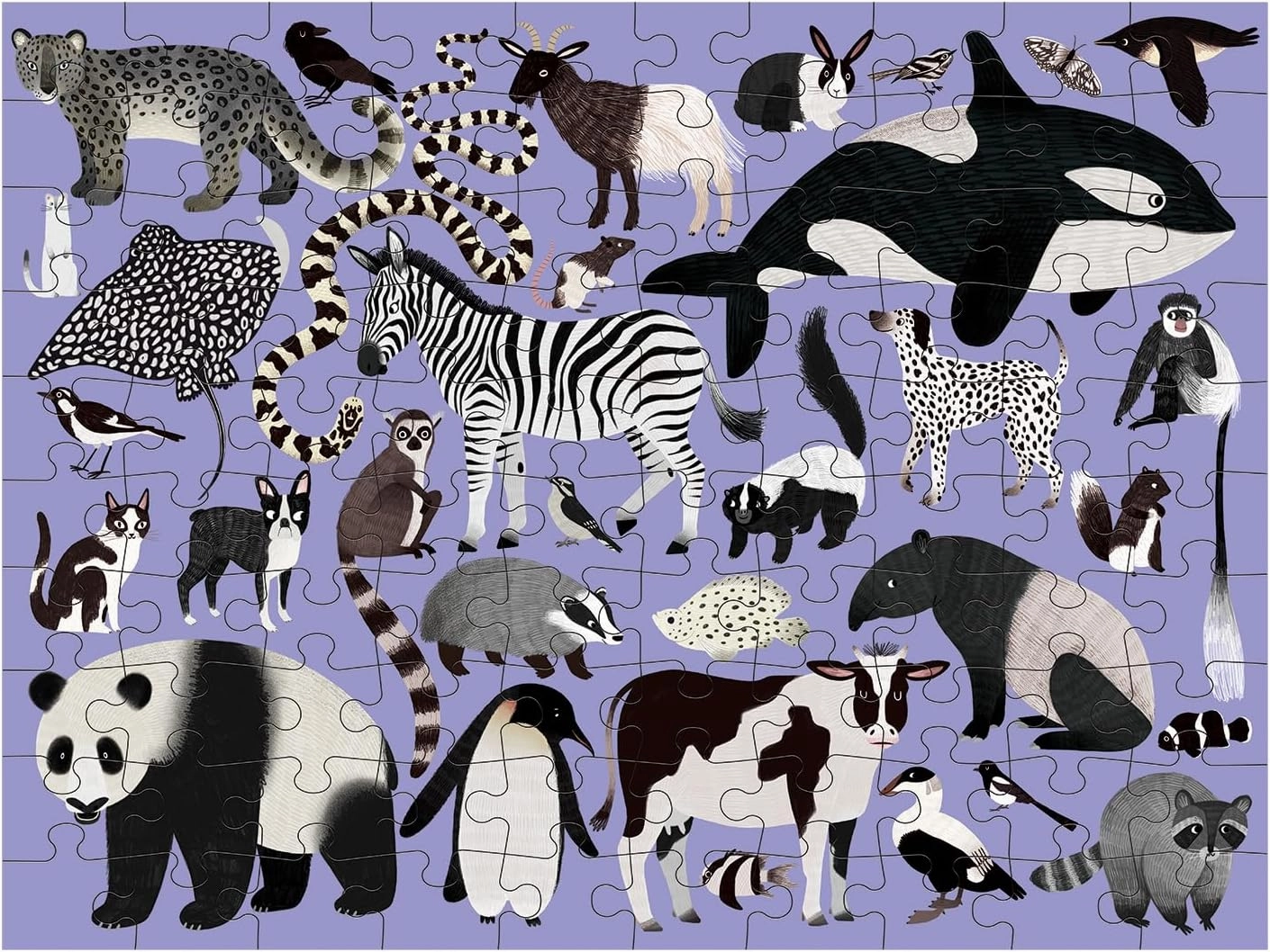 Mudpuppy Animal Kingdom Double-Sided Puzzle, 100 Pieces, 22”x16.5” – Perfect Family Puzzle for Ages 6  - With Colorful Animals on One Side, Black and White Animals on the Other– Two Puzzles in One Box