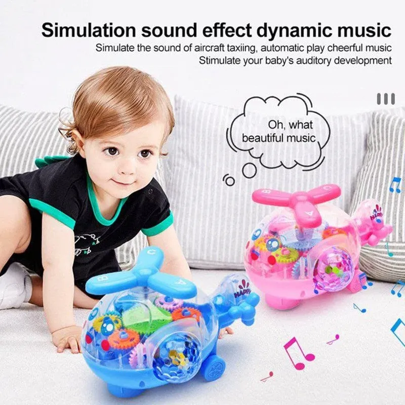 Musical Toy Battery Operated Transparent Gear 360 Degree Helicopter Flashing Light & Music for Kids