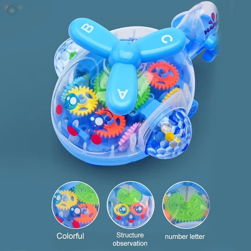 Musical Toy Battery Operated Transparent Gear 360 Degree Helicopter Flashing Light & Music for Kids