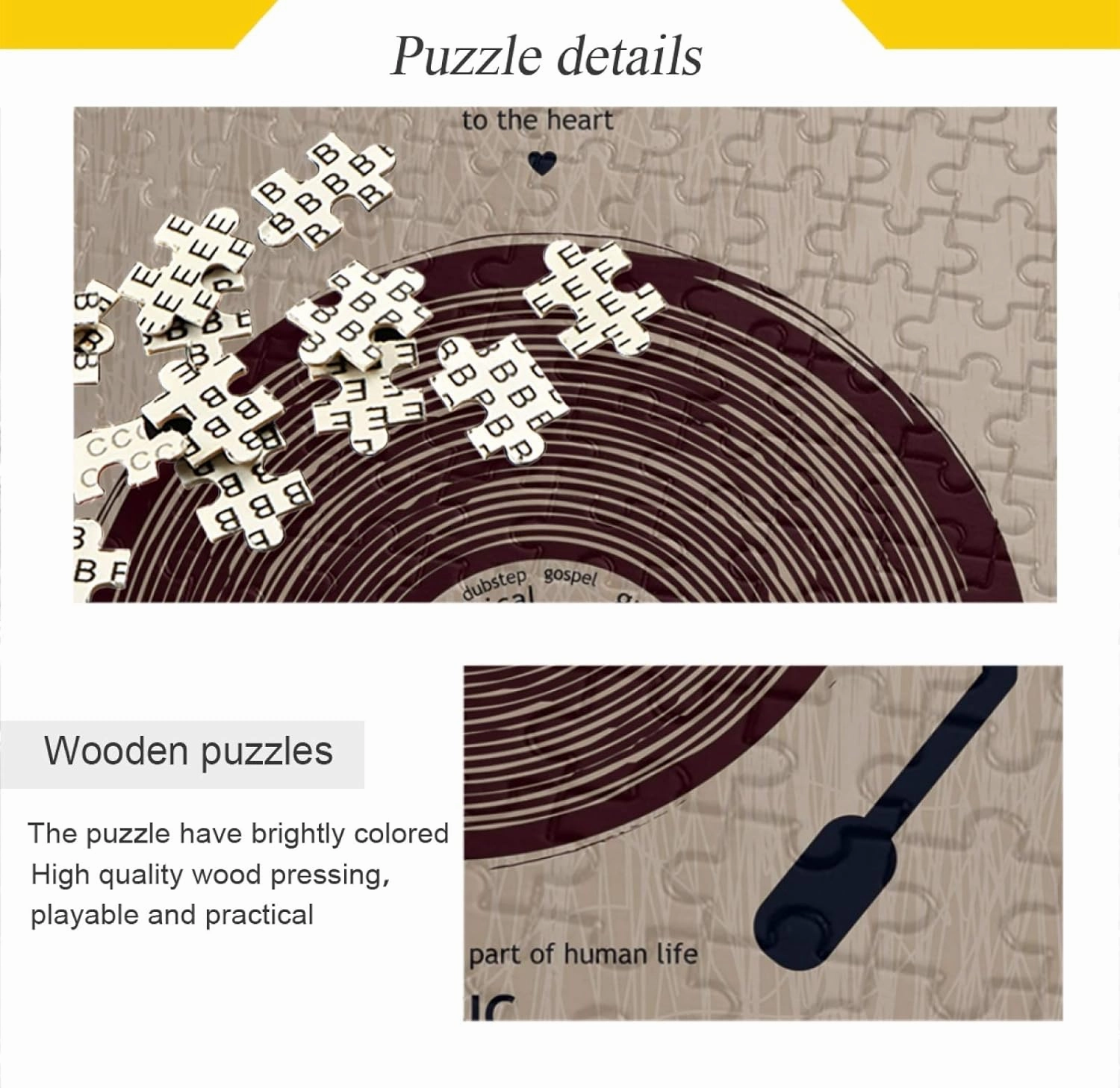 Musical Vinyl Record CD Player Brown Jigsaw Puzzles 500 Pieces Adult Kids Teens Piece Puzzle Leisure Game Toy Home Decor DIY Educational Gift with Mesh Storage Bag