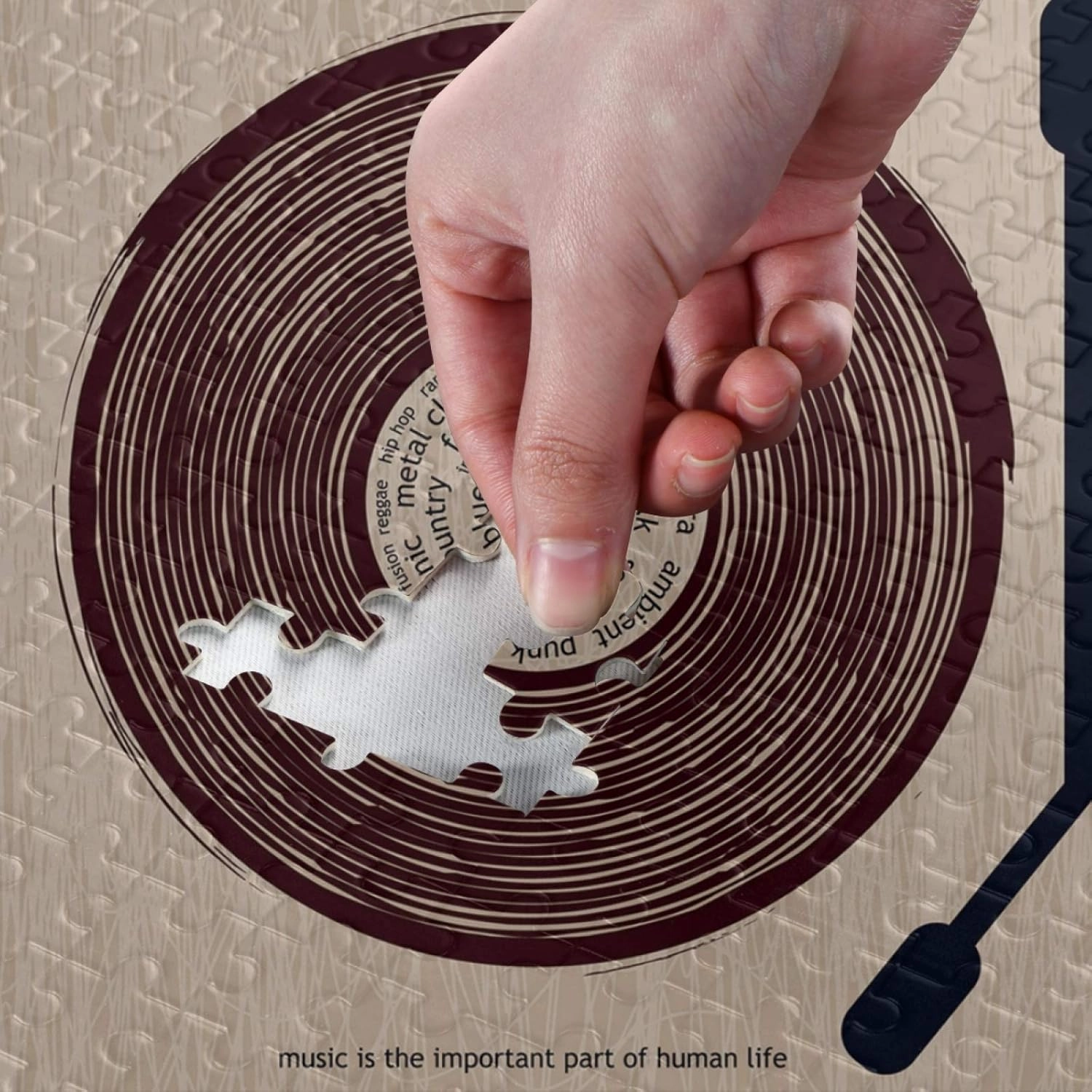 Musical Vinyl Record CD Player Brown Jigsaw Puzzles 500 Pieces Adult Kids Teens Piece Puzzle Leisure Game Toy Home Decor DIY Educational Gift with Mesh Storage Bag