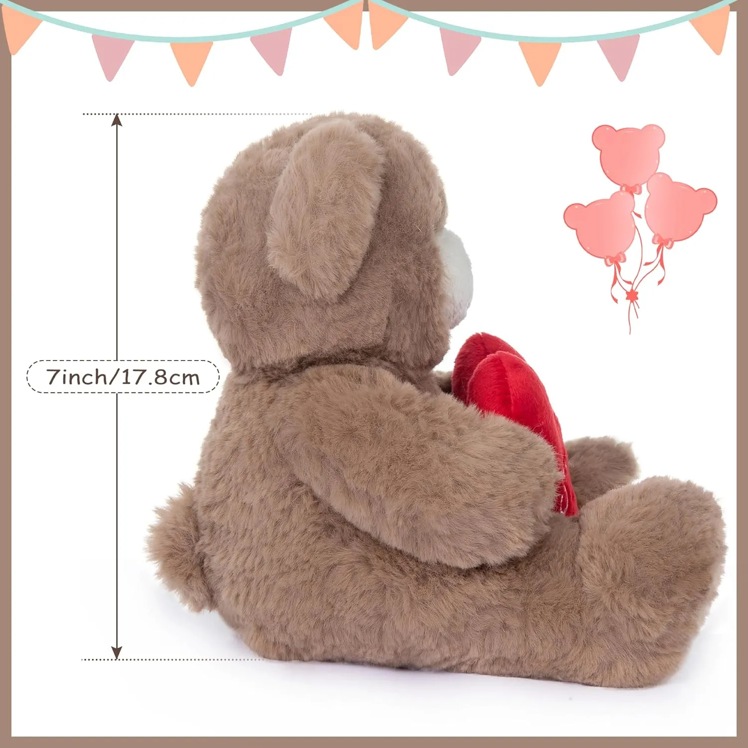 My OLi Stuffed Bear Animal with Red Heart 7” Plush Teddy Bear Toys for Babies Girlfriend Wife Mom Brown