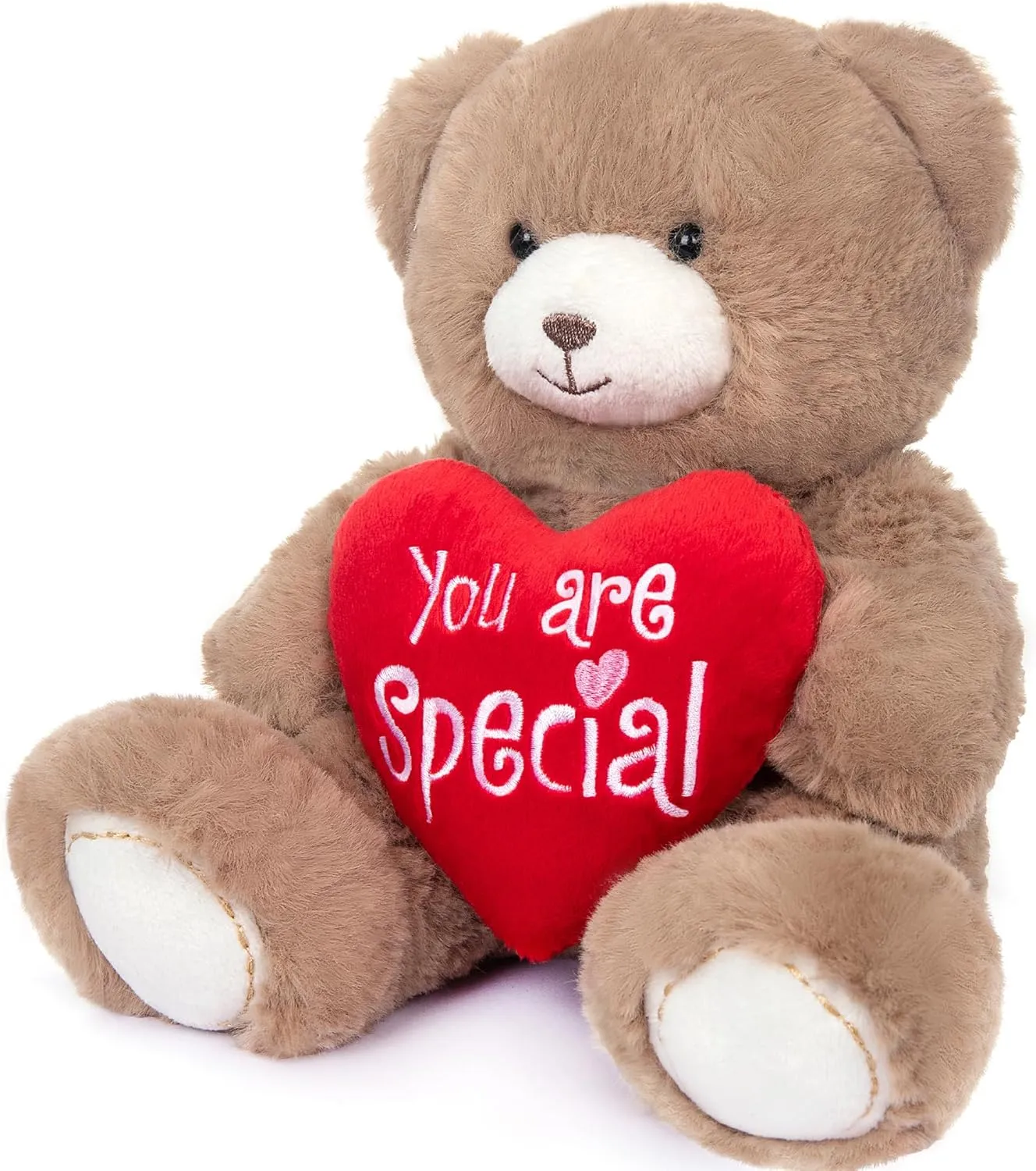 My OLi Stuffed Bear Animal with Red Heart 7” Plush Teddy Bear Toys for Babies Girlfriend Wife Mom Brown