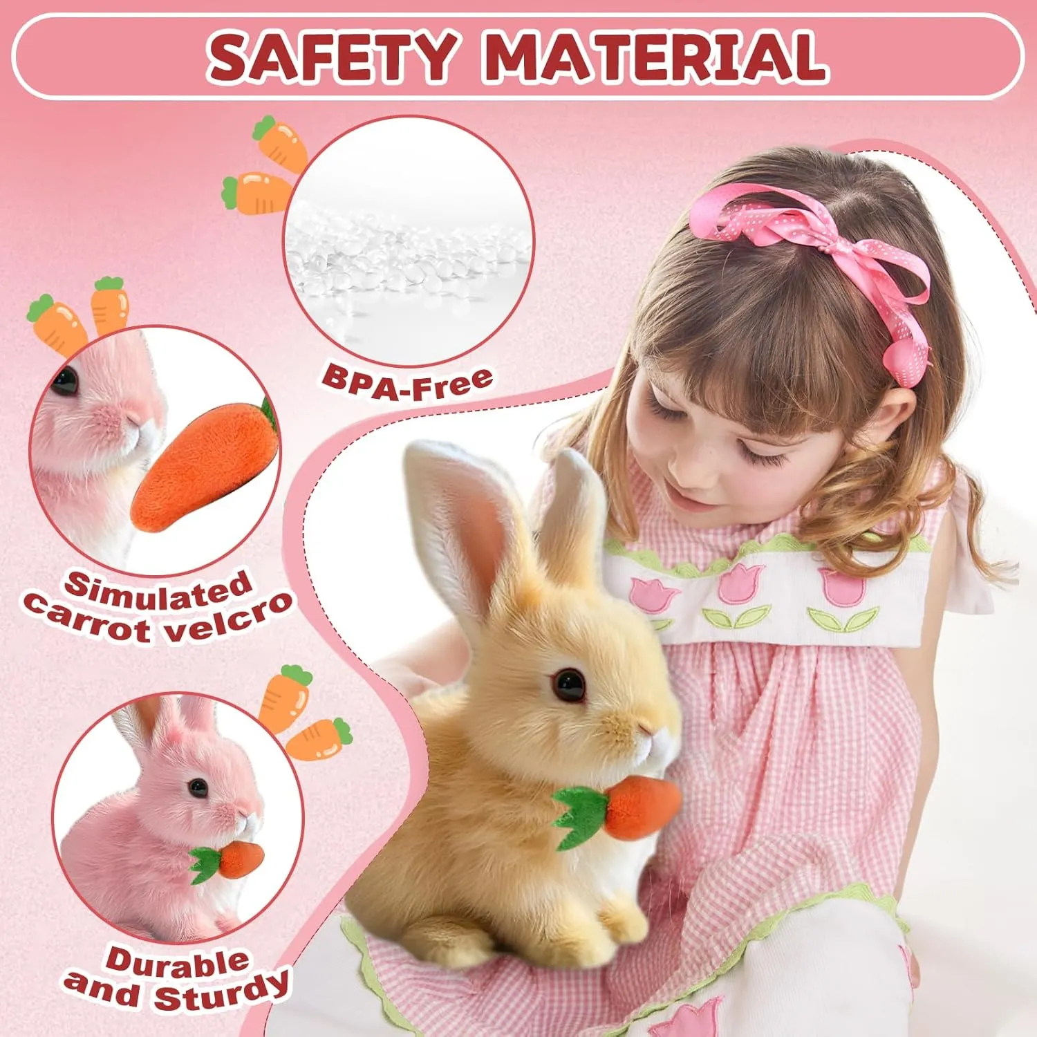 My Realistic Bunny Toy, 2025 Bunny Pal Toy Easter Basket Stuffers for Toddler, Hopping Easter Bunnies Stuffed Animal, Can Walk and Talk Shaking Ears Interactive Realistic Bunnies Plush Toys (Pink)