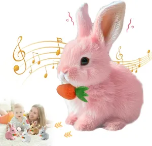 My Realistic Bunny Toy, 2025 Bunny Pal Toy Easter Basket Stuffers for Toddler, Hopping Easter Bunnies Stuffed Animal, Can Walk and Talk Shaking Ears Interactive Realistic Bunnies Plush Toys (Pink)