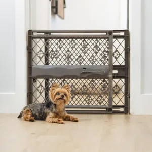 MYPET North States Paws Portable Pet Gate: 26-40" Wide. Pressure Mount. No Tools Needed. Made in USA. Dog Gate 23" Tall, Expandable, Durable Dog Gates for Doorways, Fieldstone Gray