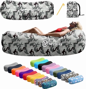Nevlers Inflatable Lounger | 210T Polyester Inflatable Chair | No-Pump Blow Up Couch | Camping Couch Air Sofa Bed w/ 450 lbs. Cap., Pockets & Matching Bag | Use as Inflatable Couch for Adults & Kids