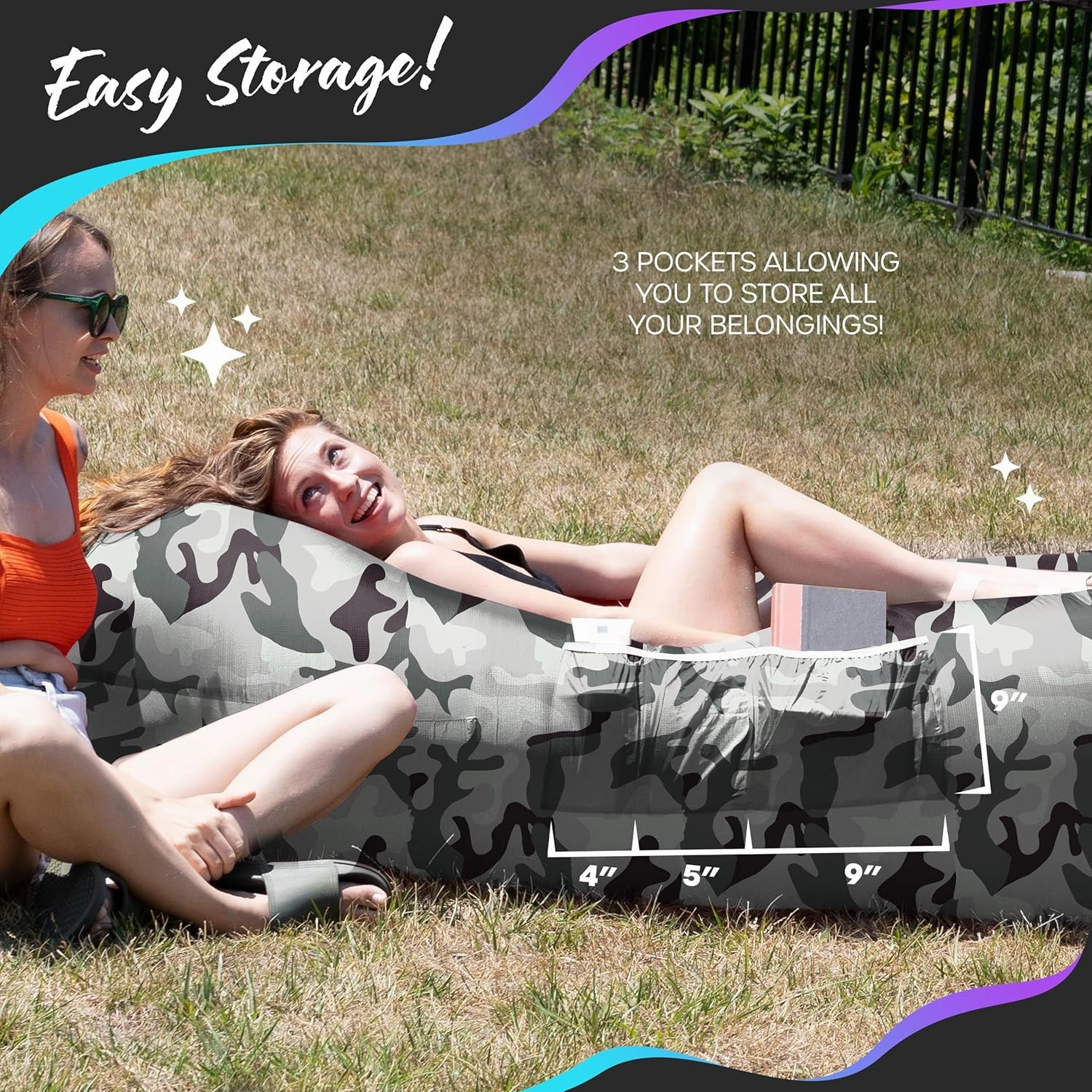 Nevlers Inflatable Lounger | 210T Polyester Inflatable Chair | No-Pump Blow Up Couch | Camping Couch Air Sofa Bed w/ 450 lbs. Cap., Pockets & Matching Bag | Use as Inflatable Couch for Adults & Kids