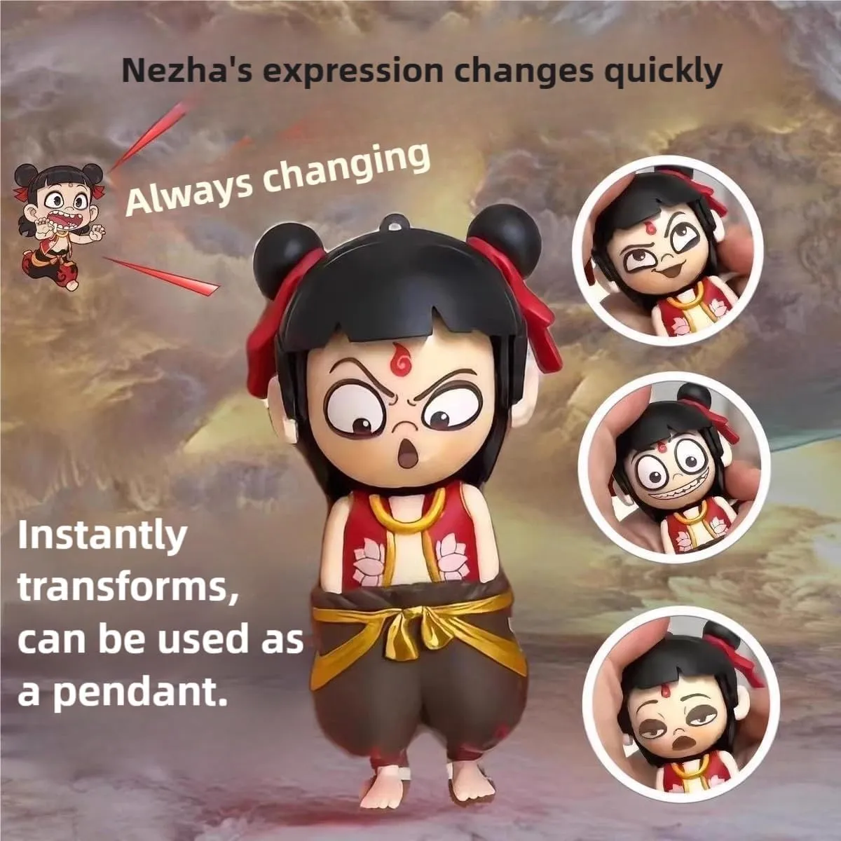 Nezha 2 Face-Changing Model Press Toy - Collectible Movie Novelty, Interactive 4-Expression Transform Art Desk Decor Fun Gifts for Friends or Children (2PCS)