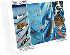 Nine Looms Wooden Jigsaw Puzzle for Adults and 1000 Pcs Japanese Jigsaw carp Ukiyo-e Kuniyoshi Kagawa Works Octopus ray Black Fish Wood Storage Box Fun Challenge Family Game Premium Creative Gift