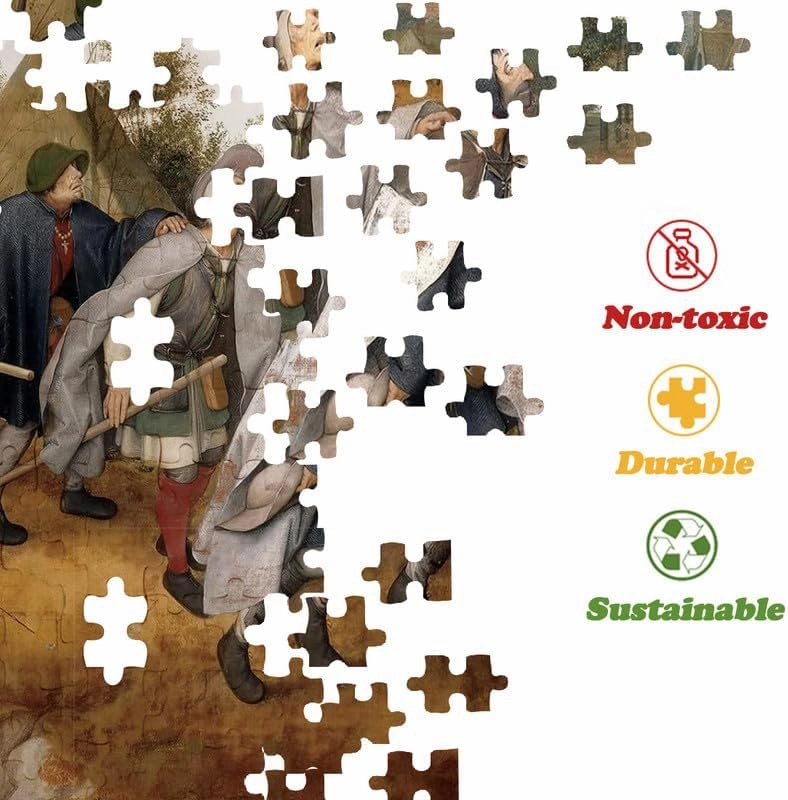 Nine Looms Wooden Jigsaw Puzzle for Adults and 500 Pcs Pieter Bruegel The Elder-The Parable of The Blind Leading The Blind Wood Storage Box Fun Challenge Family Game Premium Creative Gift（500pc）