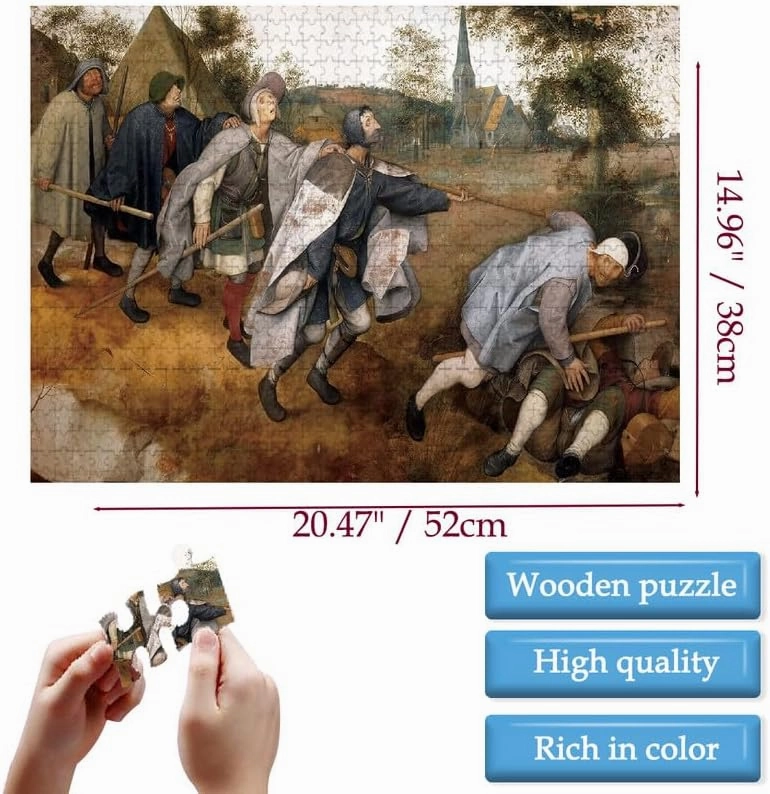 Nine Looms Wooden Jigsaw Puzzle for Adults and 500 Pcs Pieter Bruegel The Elder-The Parable of The Blind Leading The Blind Wood Storage Box Fun Challenge Family Game Premium Creative Gift（500pc）