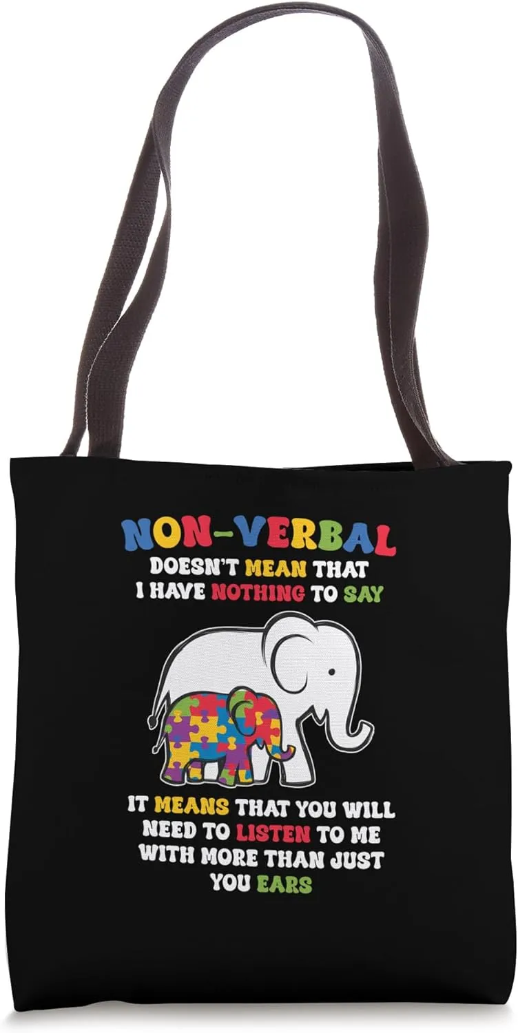 Non-verbal Autism Elephant Autism Awareness Tote Bag