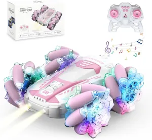 NQD Remote Control Car, RC Cars Stunt Car Toy, 4WD 2.4Ghz Double Sided 360° Rotating RC Car with Cool Light and Music, Kids Xmas Toy Cars for Boys/Girls (Pink)