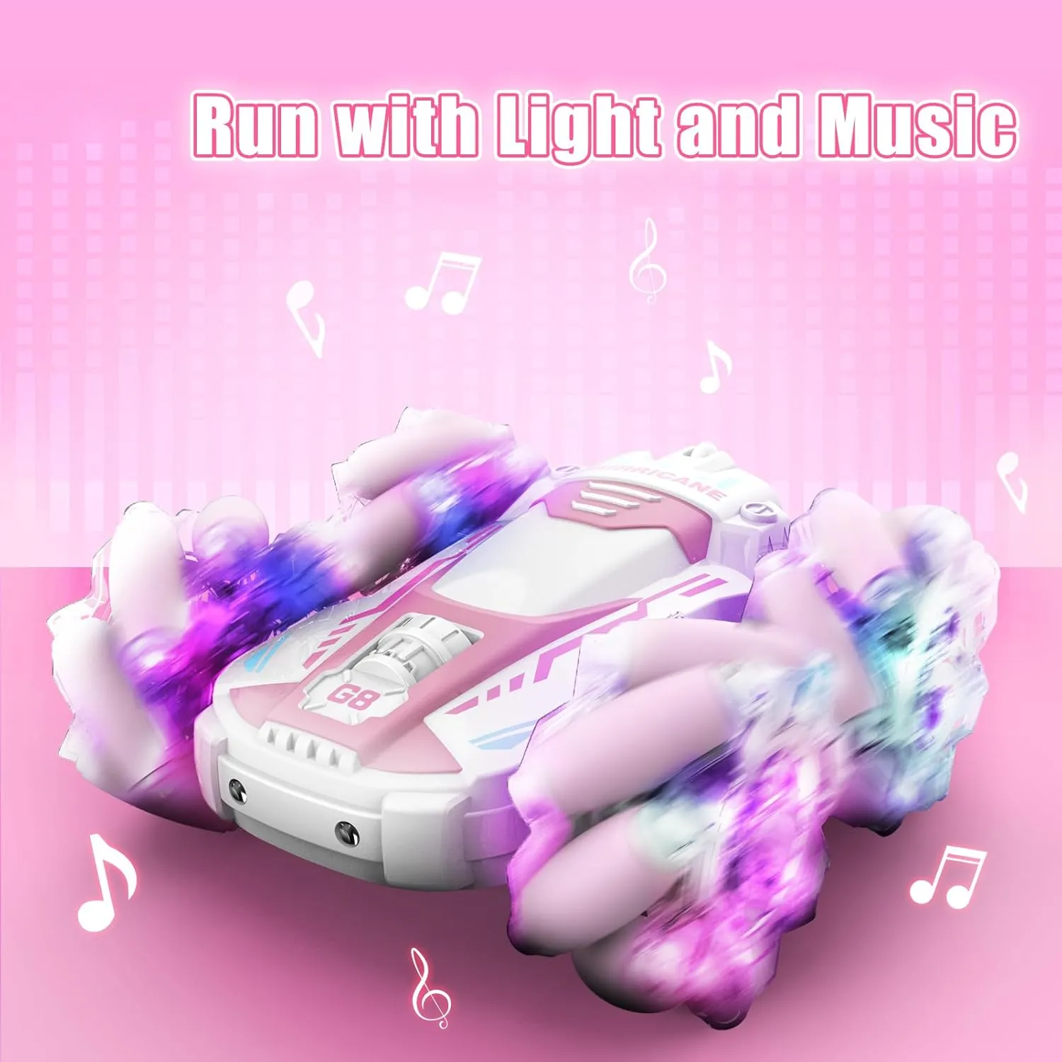 NQD Remote Control Car, RC Cars Stunt Car Toy, 4WD 2.4Ghz Double Sided 360° Rotating RC Car with Cool Light and Music, Kids Xmas Toy Cars for Boys/Girls (Pink)