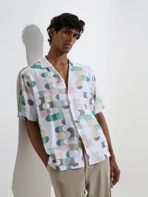 Nuon White Printed Relaxed-Fit Shirt