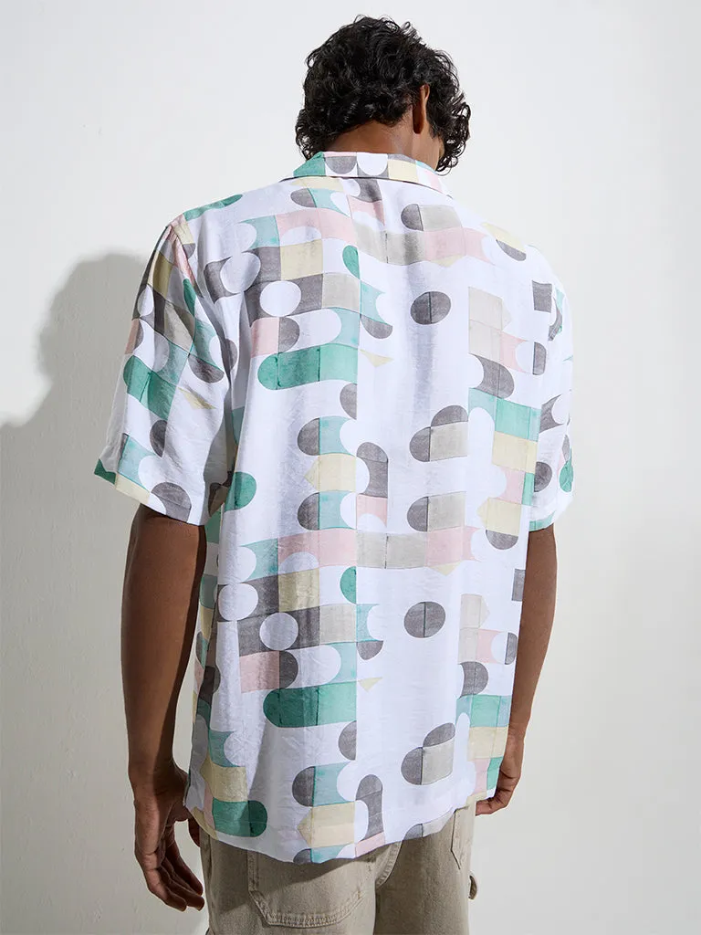Nuon White Printed Relaxed-Fit Shirt