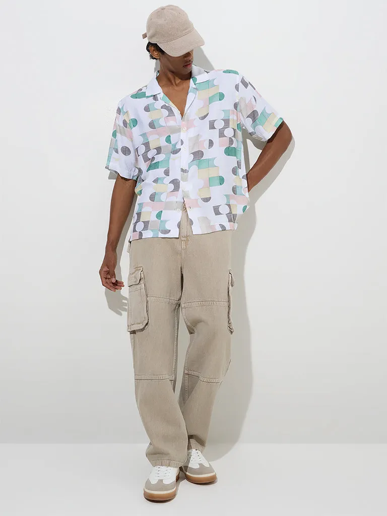 Nuon White Printed Relaxed-Fit Shirt