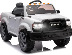 Official Licensed Dodge RAM 2500 Ride On Toy Car for Kids, 12V 7Ah Battery, Parental Remote Control, 5-Point Safety Harness, LED Lights, Bluetooth & MP3, Popular Gift for Boys & Girls (White)