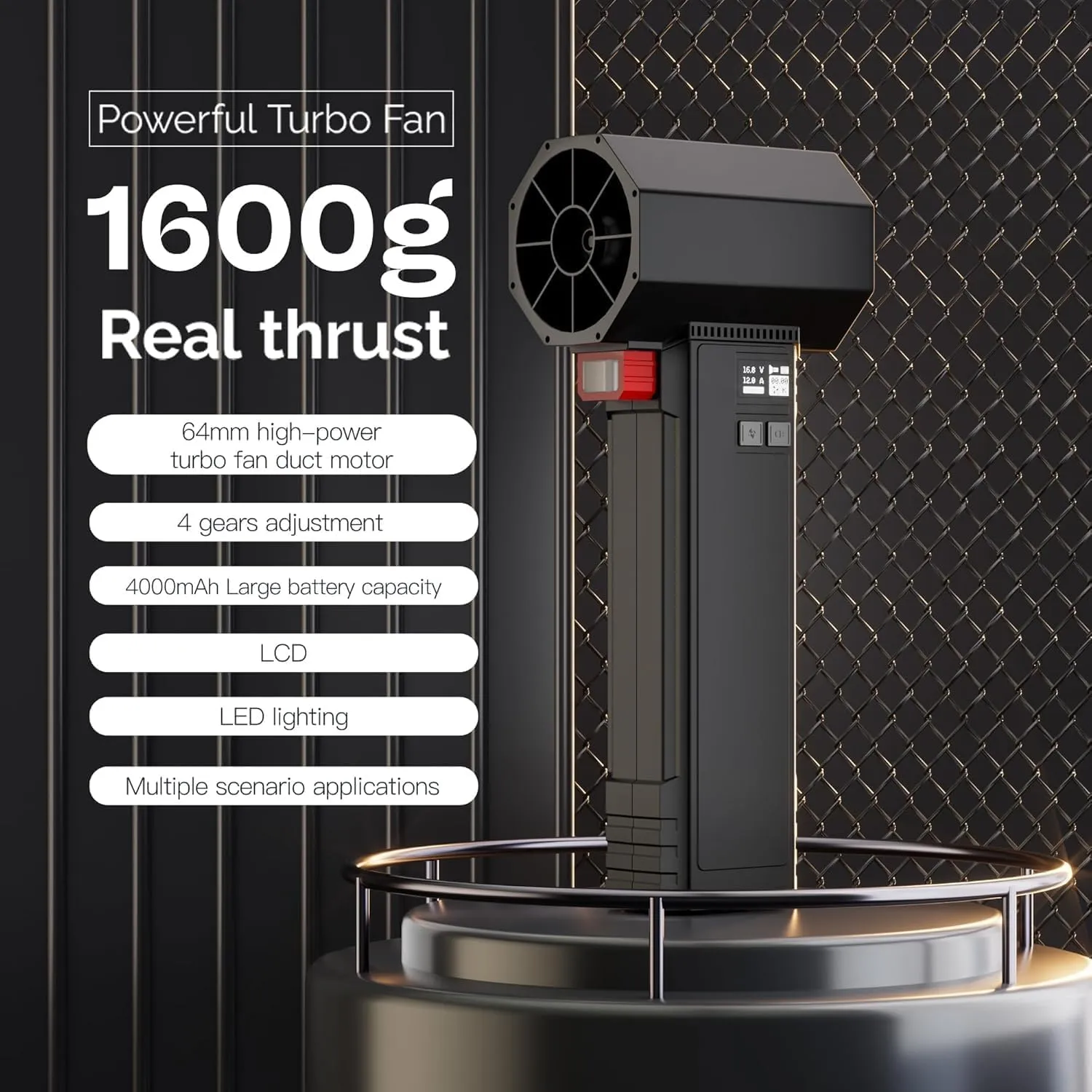 Oley Turbo Dryer Blower for Car, Portable Oversize 64MM Super Electic Cordless Leaf Air Blower with Light & LED Display, 4000mAh, Max Thrust 1.6KG for Patio Cleaning & Car Drying (Brown Black)