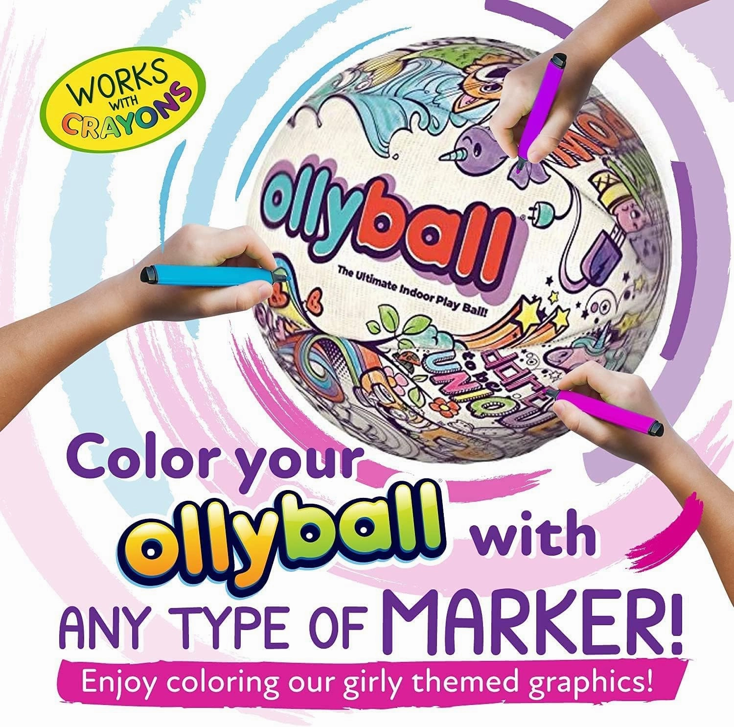 Ollyball Girl Power! The Ultimate Indoor Colorable Play Ball for Kicking and Coloring in The House!