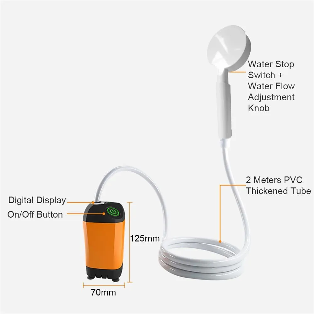 Outdoor Camping Shower Portable Electric Shower Pump IPX7 Waterproof for Camping Hiking Backpacking Travel Beach Pet Watering