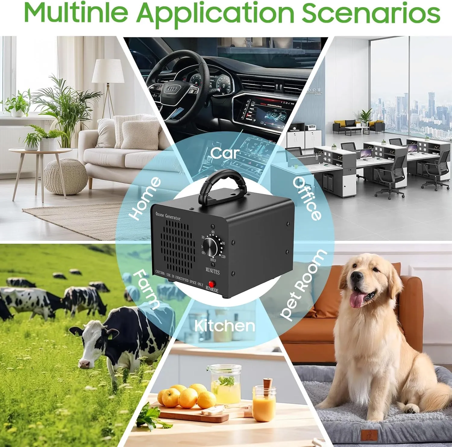Ozone Generator 30,000mg/h, High Capacity Ozone Machine for Home Car Pet & Basement Odor, Suitable for Spaces up to 4,000 Square Feet, Black