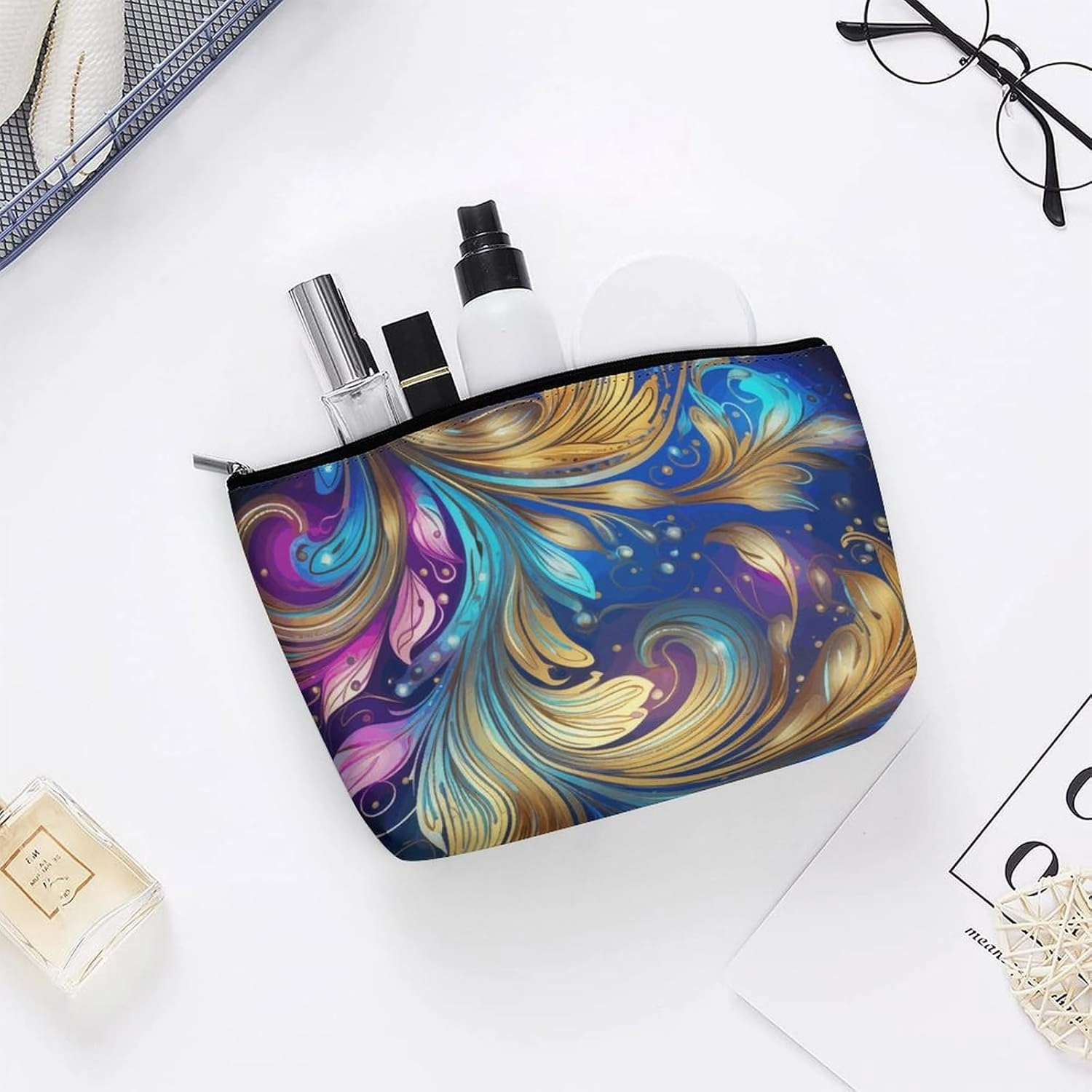 Paisley Desgin Large Makeup Bag, Floral Pattern Cosmetic Bag,Travel Makeup Bag,Leather Makeup Pouch, Cosmetic Travel tote bags,Portable travel toiletry bag