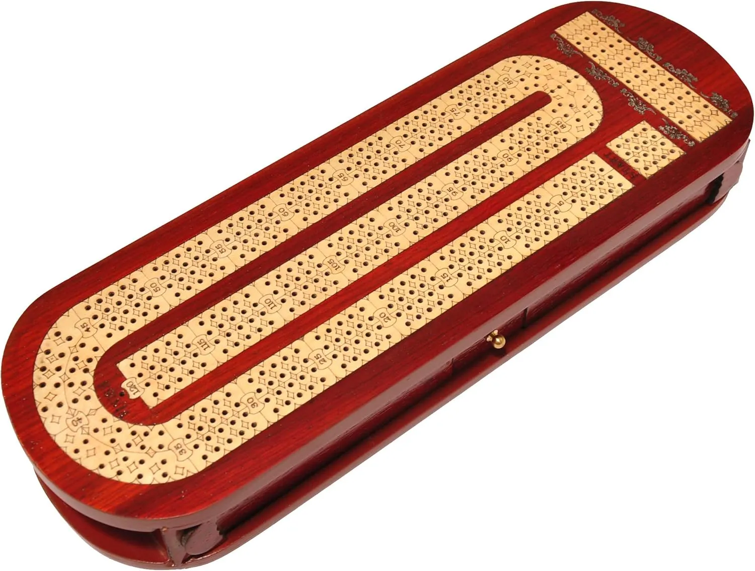 Palm Royal Handicrafts 4 Player Wooden Cribbage Board Game Set - Alphabet E Shaped Track - Bloodwood & Maplewood - 15 x 5 Inches