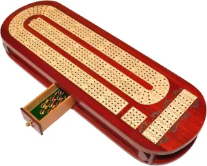 Palm Royal Handicrafts 4 Player Wooden Cribbage Board Game Set - Alphabet E Shaped Track - Bloodwood & Maplewood - 15 x 5 Inches