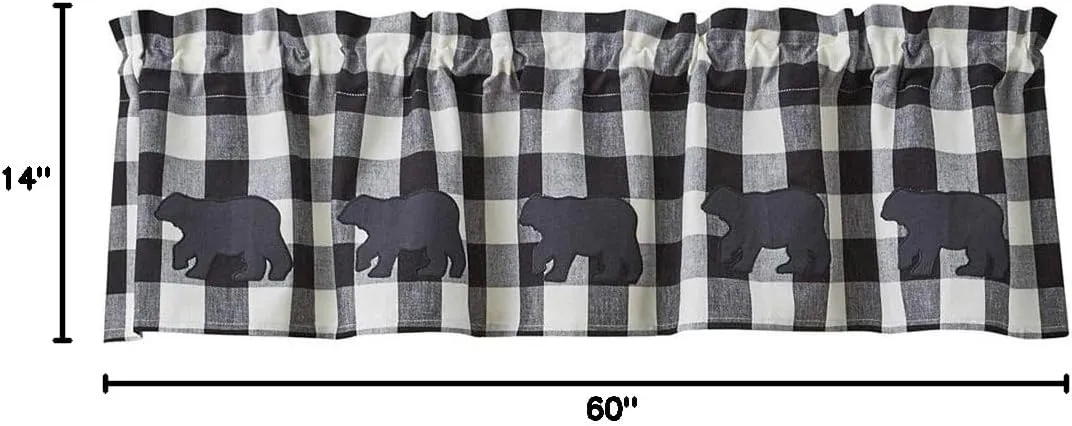 Park Designs Buffalo Check Bear Applique Valance 14" L - Black & Cream