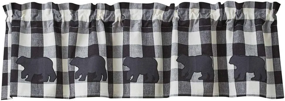 Park Designs Buffalo Check Bear Applique Valance 14" L - Black & Cream