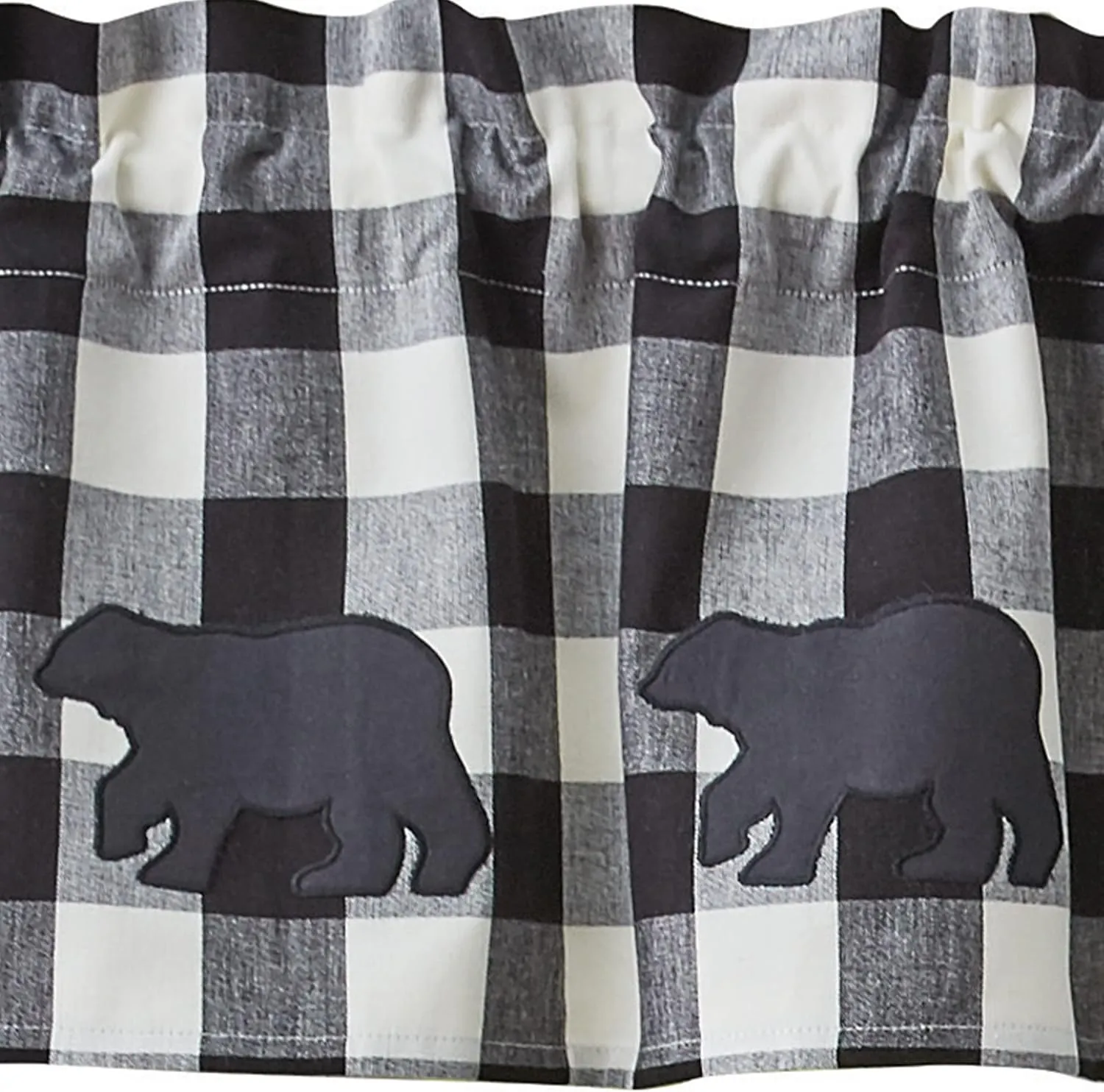Park Designs Buffalo Check Bear Applique Valance 14" L - Black & Cream